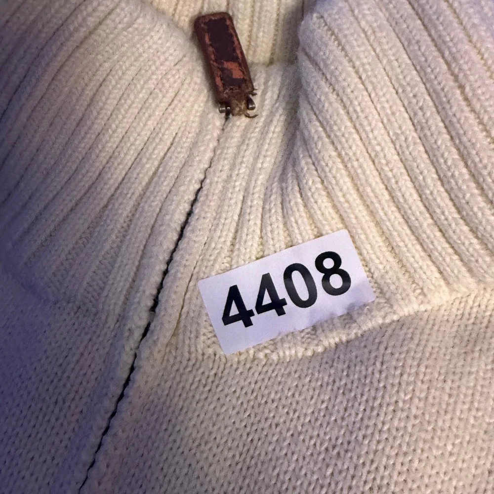 Polo Ralph Lauren Quarter Zip Men XL Cream Ivory Classic Cotton Knit Pullover